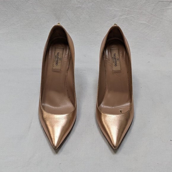 Valentino Metallic Rose Gold Rockstud Leather Pumps Shoes Size 37 US 7 - Picture 6 of 9